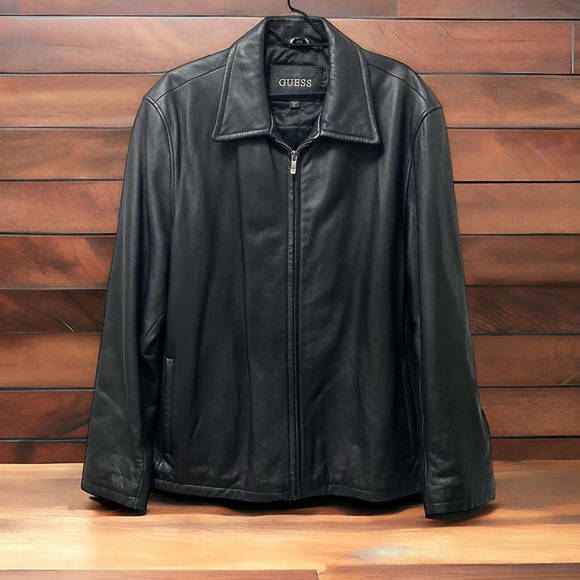 Guess Men’s Warm Quilt Lined Black Genuine Leather Zipper Jacket! - Picture 7 of 7
